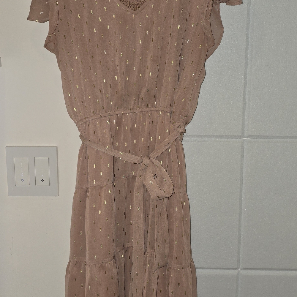 Sweet Wanderer. Chic Pink Dress with Gold Accents. Great Condition